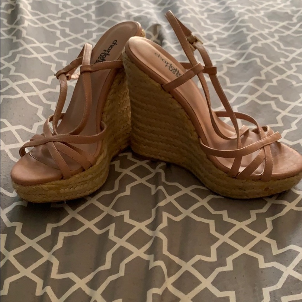 Light mauve and boho bottom wedges